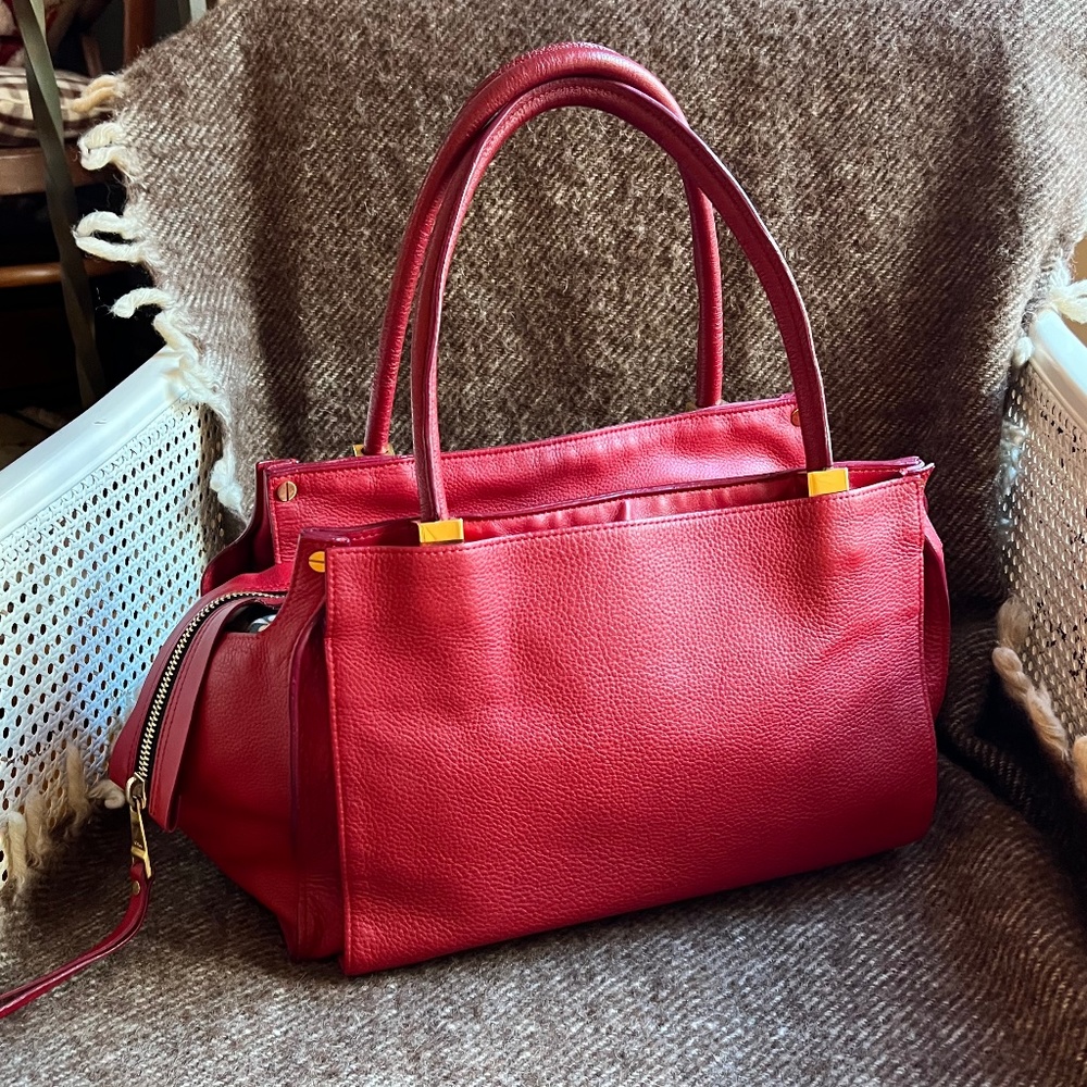 Chloe red leather side pocket tote bag